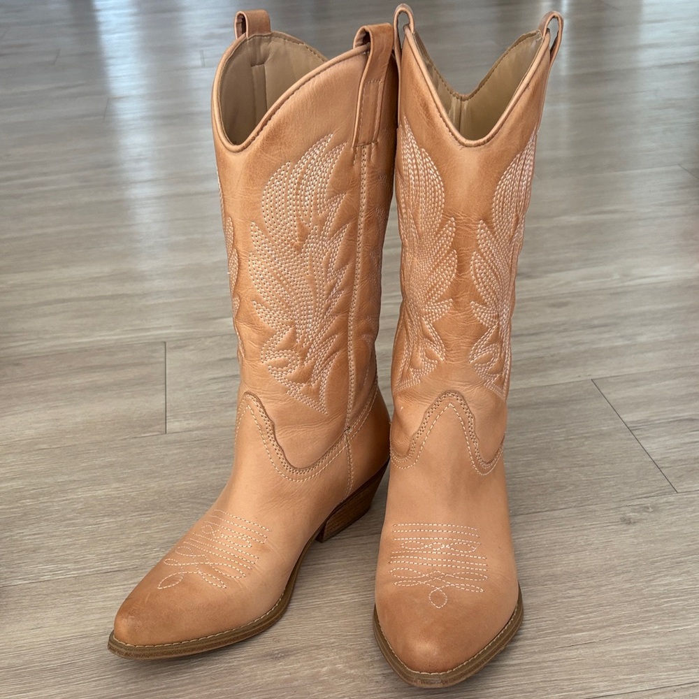 Guess Tan Heeled Cowboy Boots